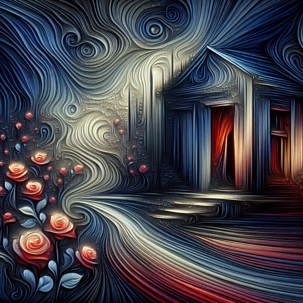 Dark Rose Dwelling with Spirograph Shadows