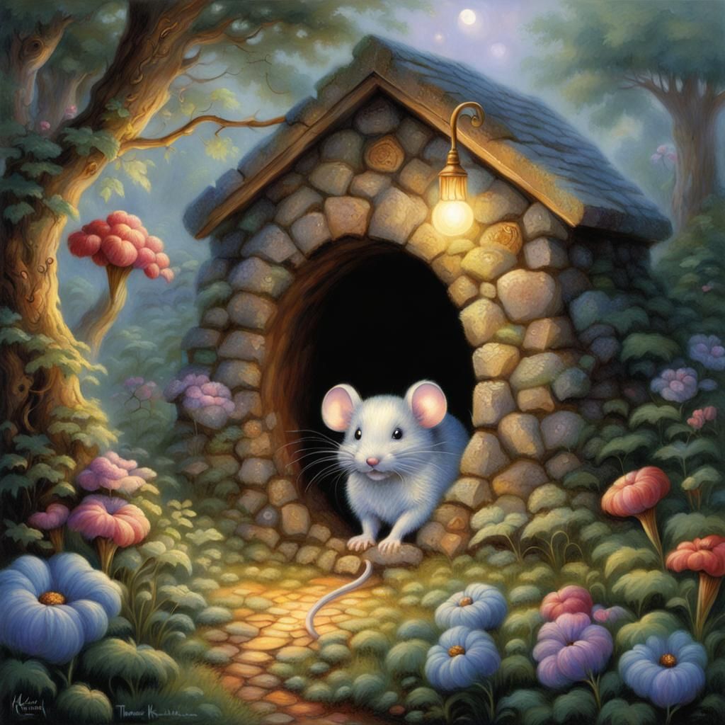 Cute Mouse in Hole: Ethereal Fantasy Art