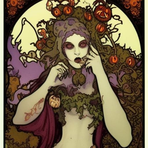 Art Nouveau Halloween Illustration in Mucha Style