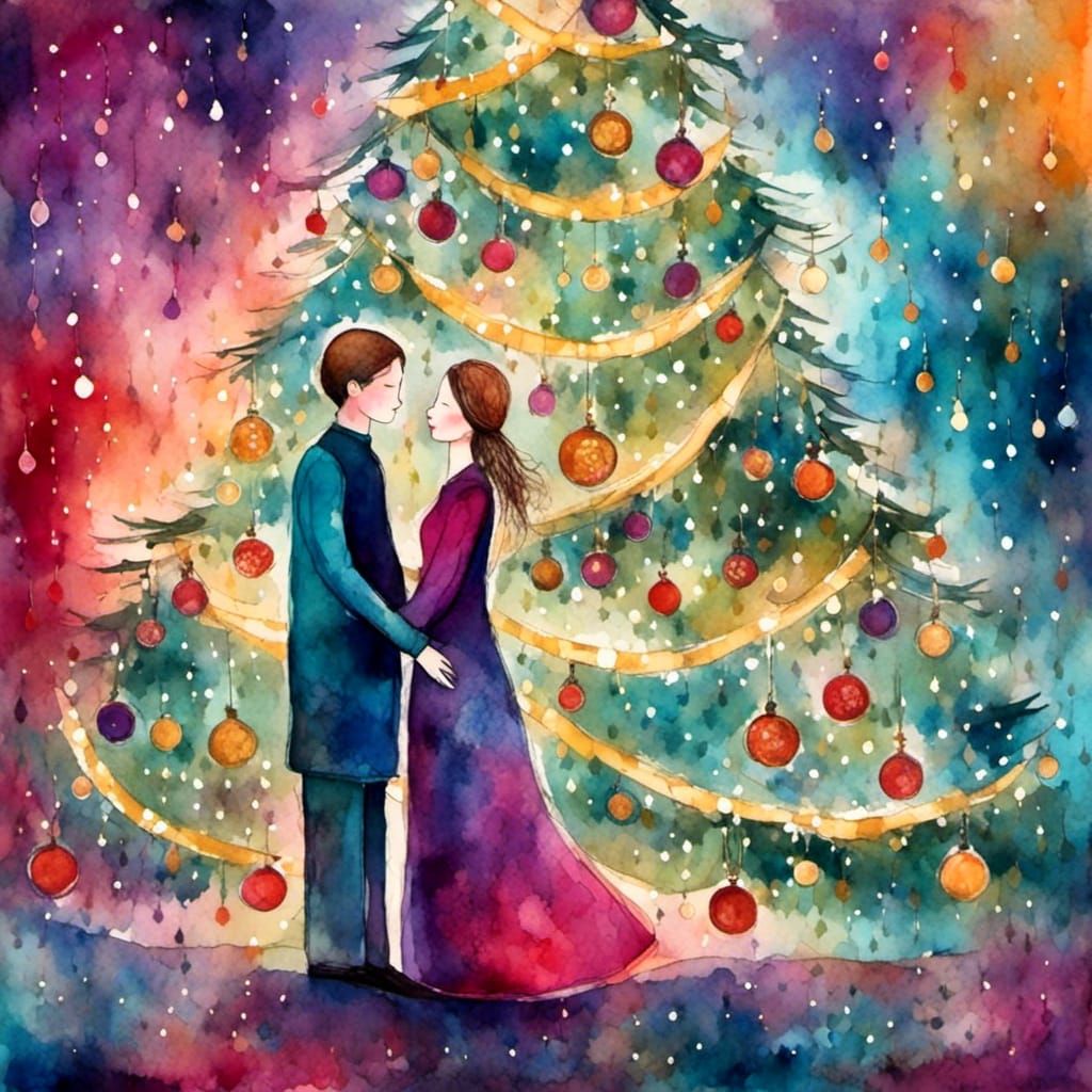 Festive Christmas Embrace in Abstract Art Style