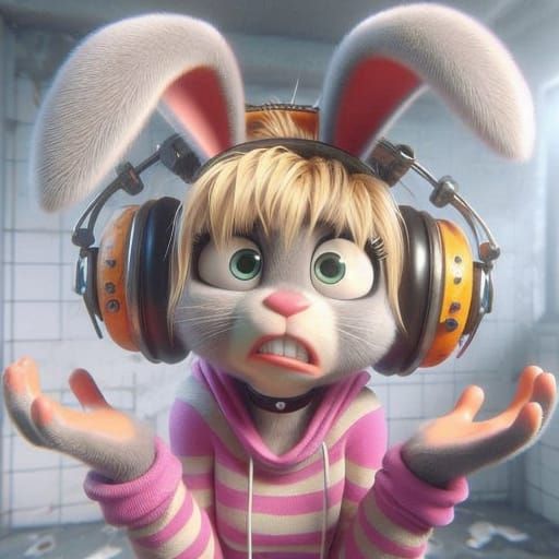 Quirky Female Bunny in Oversized Headphones