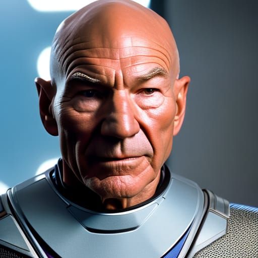 Hyperrealistic Cyborg Picard in Spacesuit