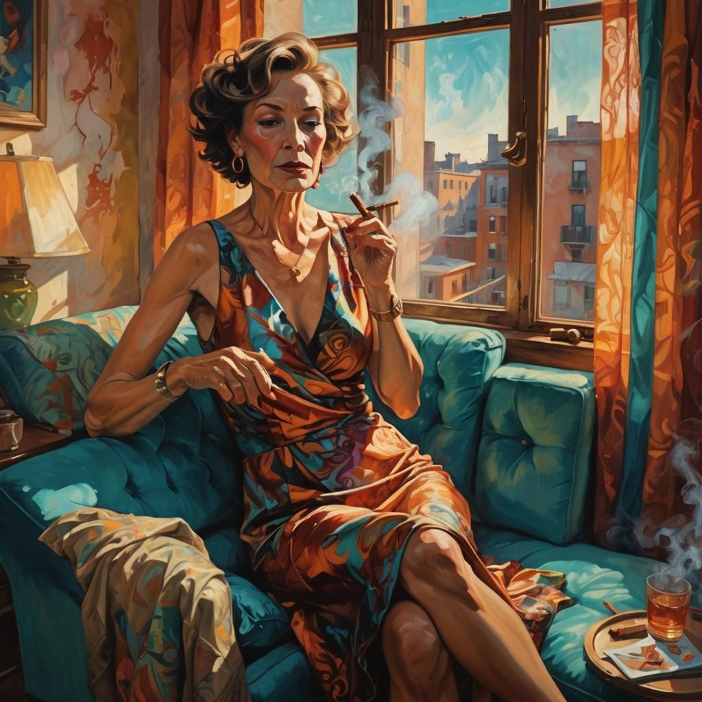 Abstract Expressionist Woman Smoking: 1950s Style