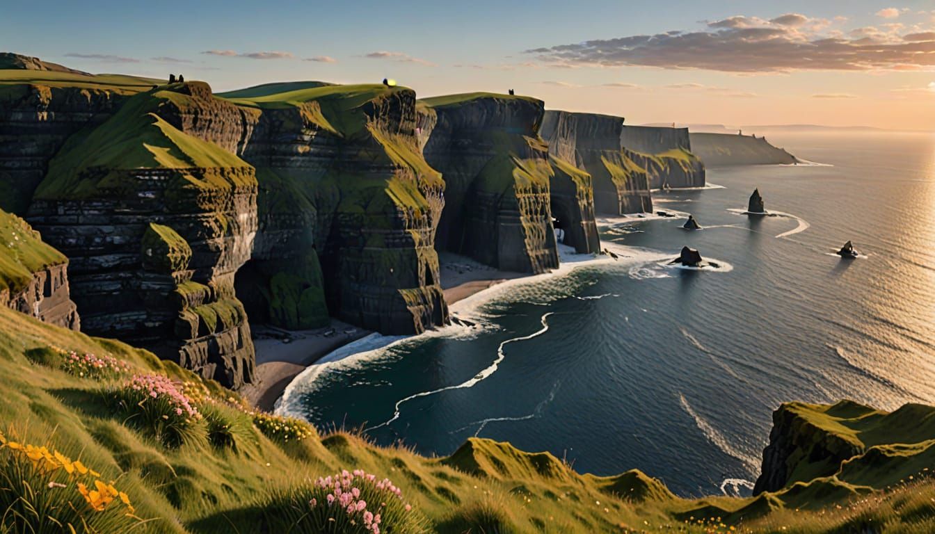 Cliffs of Moher: Antique Watercolor at Dawn