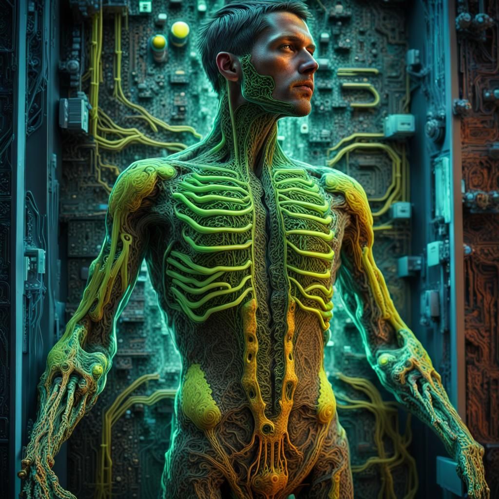 Neon Biopunk Musculoskeletal System in HDR