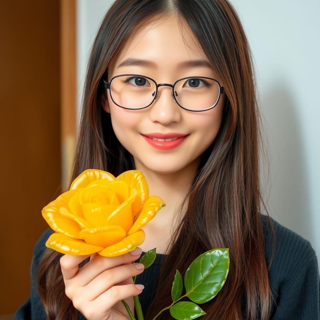 Japanese Girl with Yellow Rose Portrait