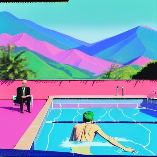 Swimming Pool Scene in David Hockney Style