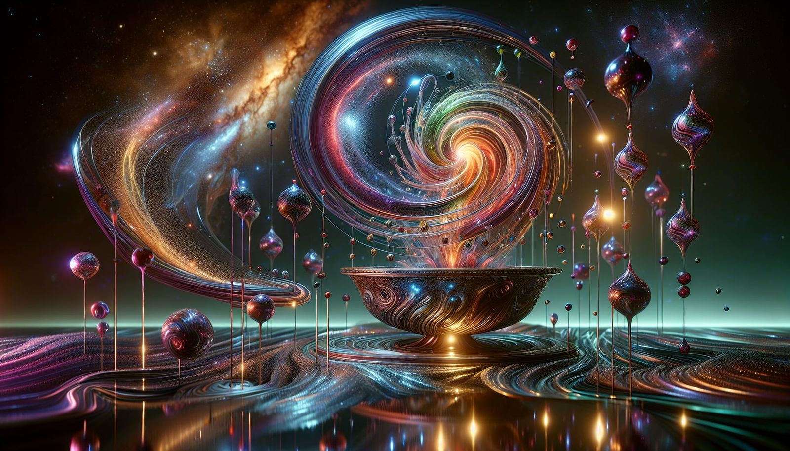 beautiful surreal sculptures on a beach made of exploding sp...