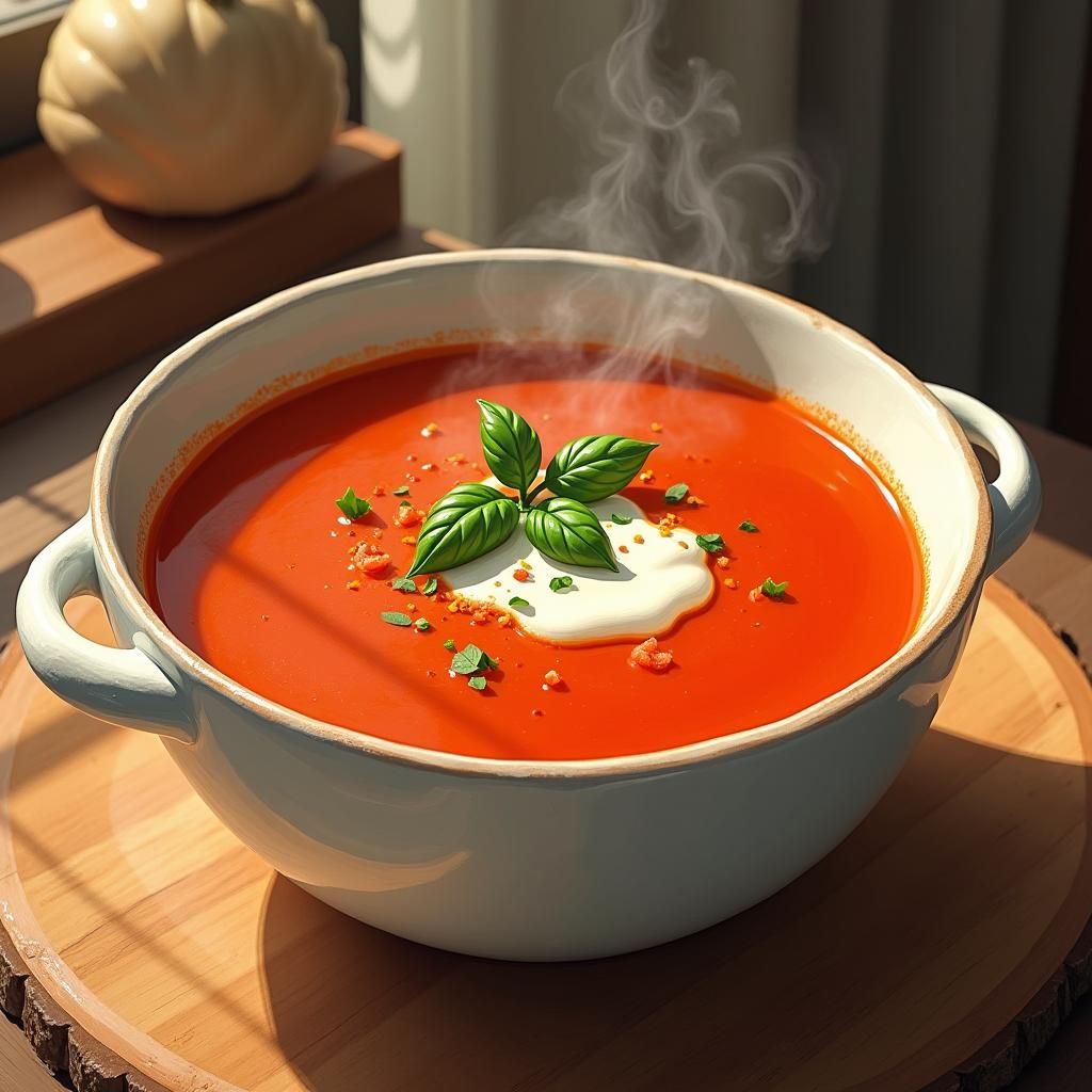 Tomato Soup Still Life in Cozy Impressionism Style
