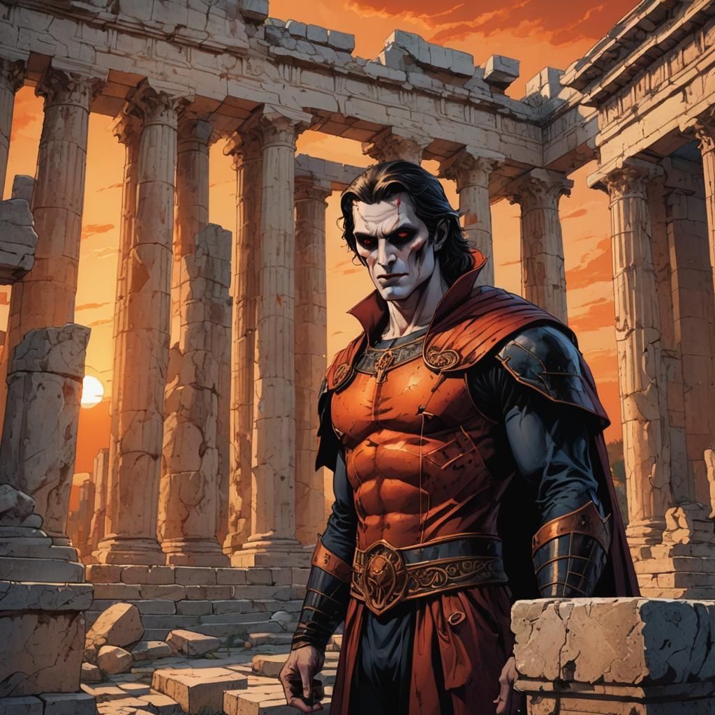 Vampire in Greek Ruins: Comic Book Art