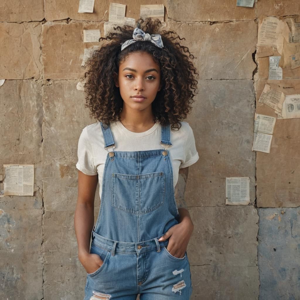 Beautiful Woman with Bandana Posing in Front of Wall
