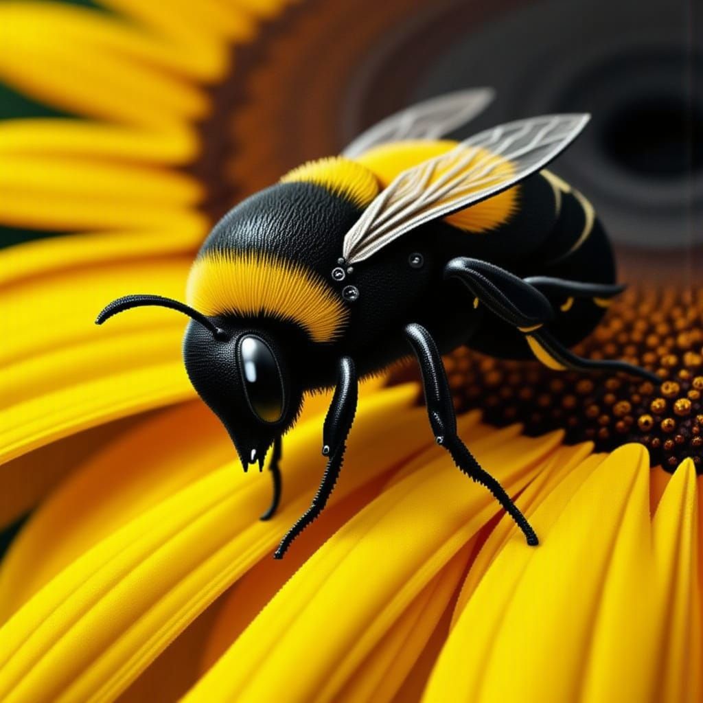 Surreal Bumblebee on Sunflower in Dreamlike Realism