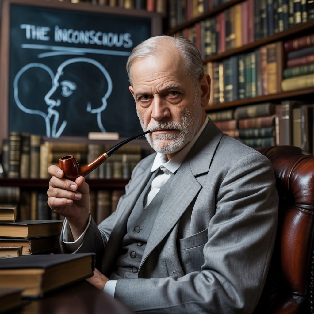 Sigmund Freud Portrait in Dimly Lit Study