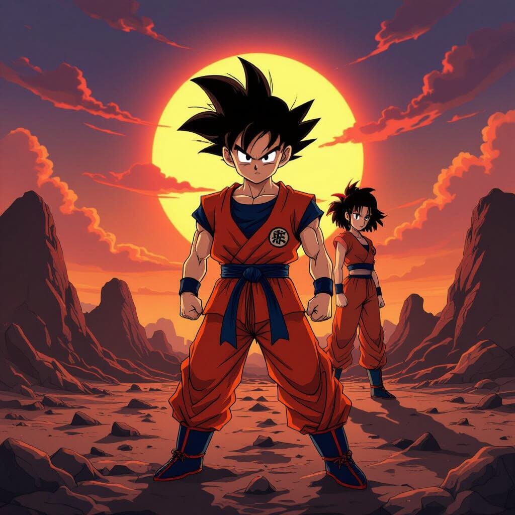 Teen Gohan Poses in Wasteland with Mysterious Virginia Silho...