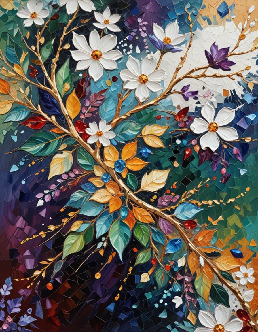 (I did a walk:1.5), Leonid Afremov and Gerrit van Honthorst, silver dominant, hues of ocher, carmine, malachite, opal, a...