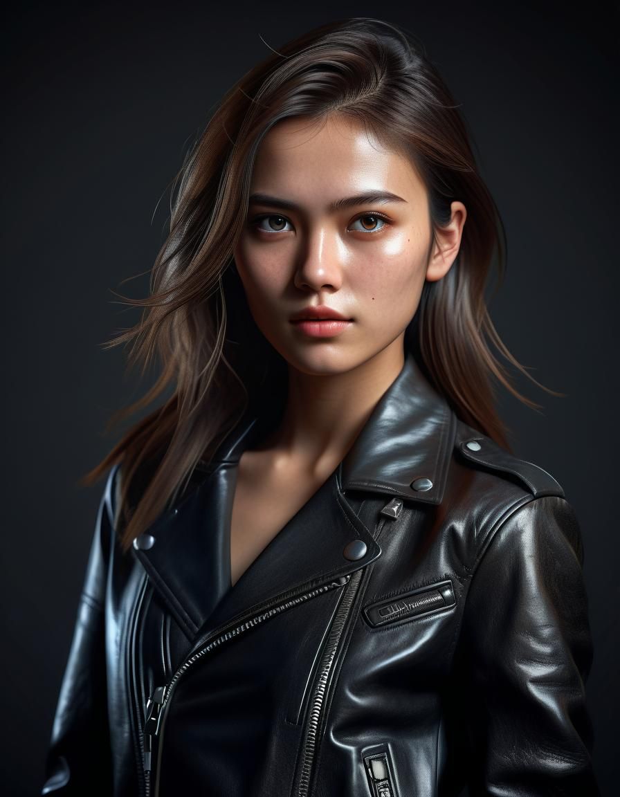 Hyperrealistic Portrait of Woman in Leather, 8K