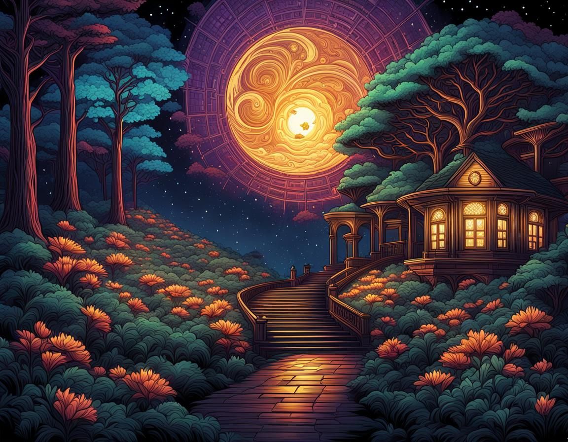 Art Deco Solar Lights in Moonlight