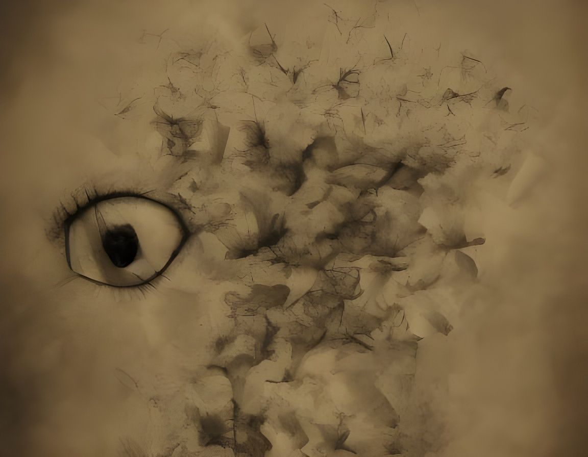 Surreal Flying Moustache Heads in Sunset Sky