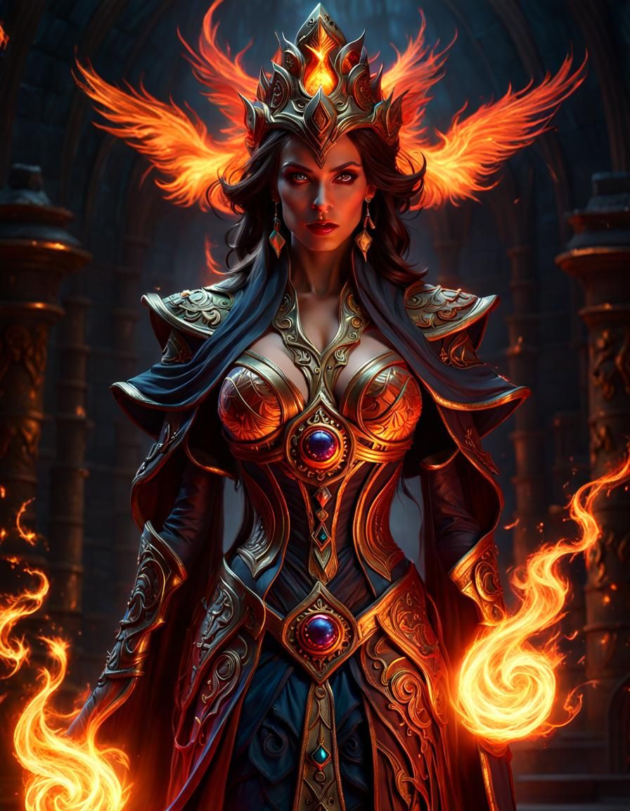 Evil Fire Sorceress in Dark Fantasy Style