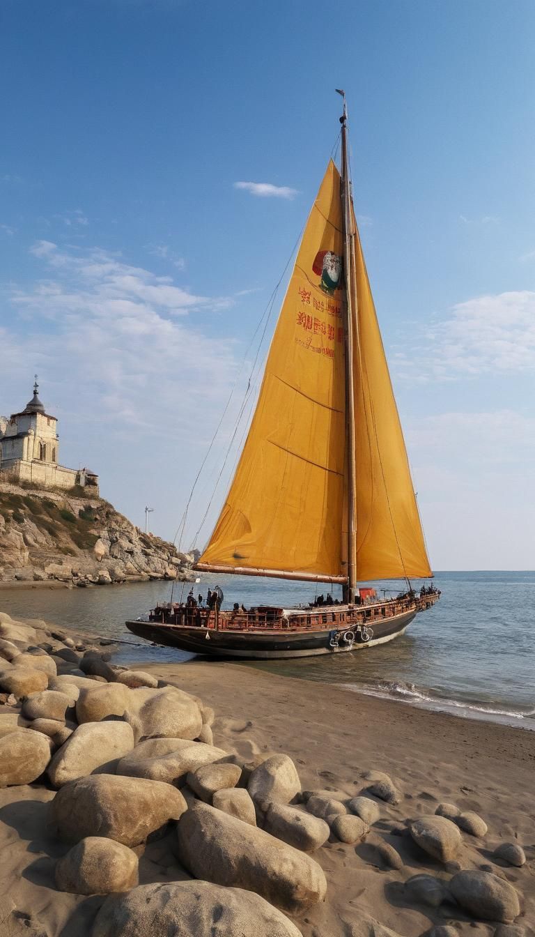 Seashell and Amber Ship in Impasto Style