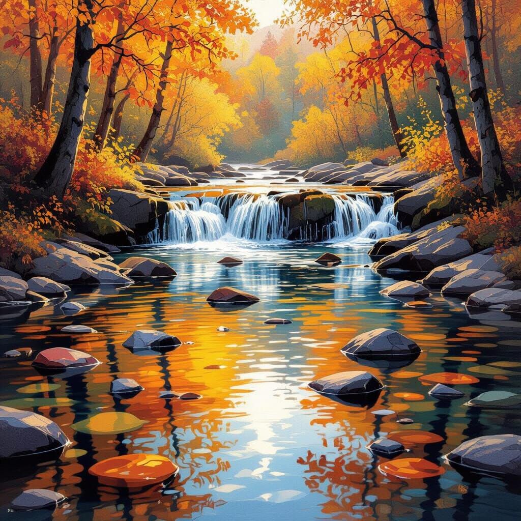 Fiery Autumn Forest Reflections on Crystal River