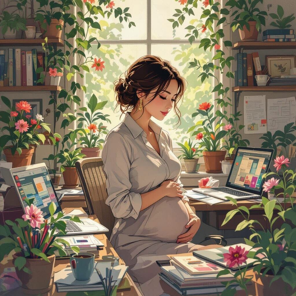 Pregnant Professional Woman's Determined Focus, Inspired Art...