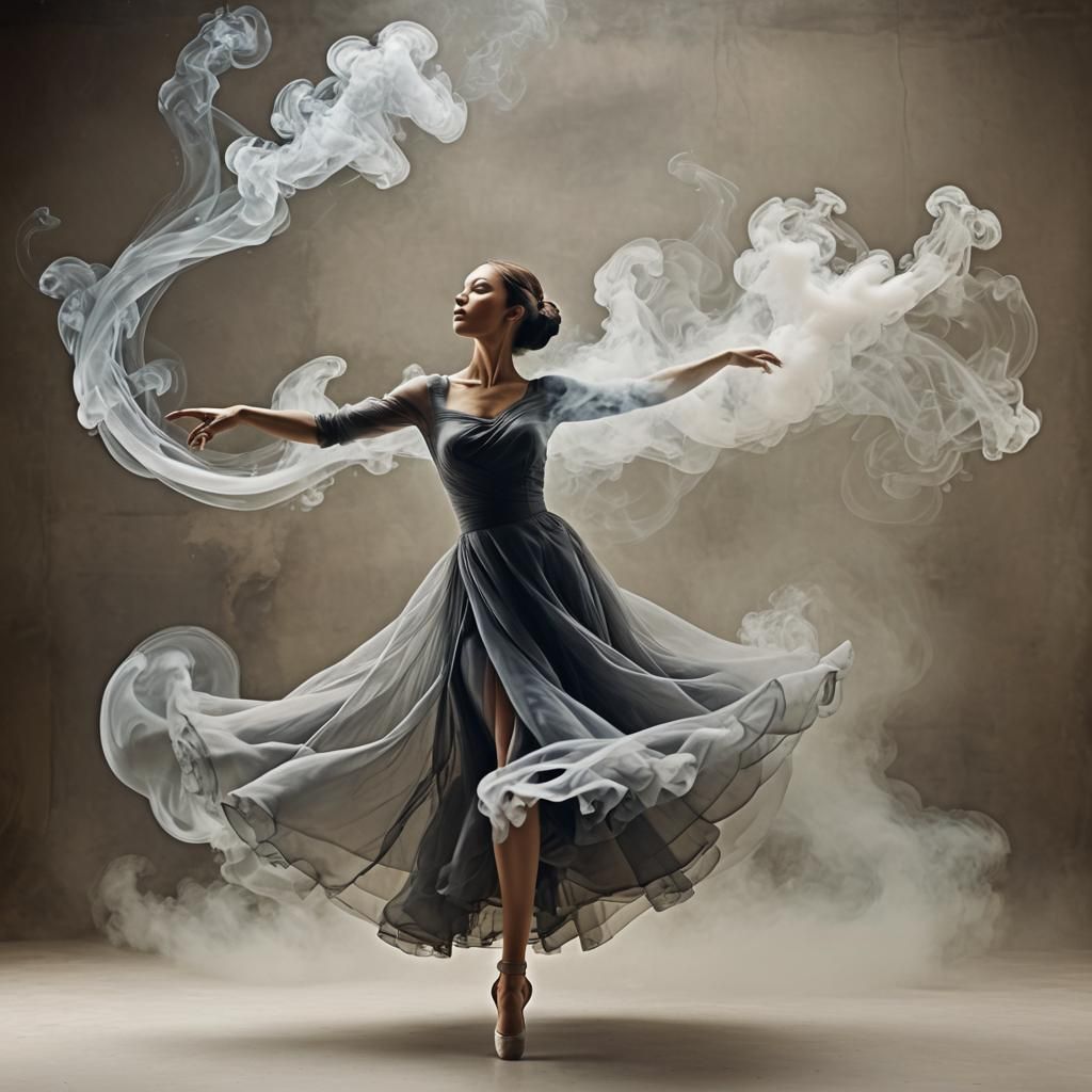 Ethereal Smoke Dancer in Hyperrealistic Splash Art