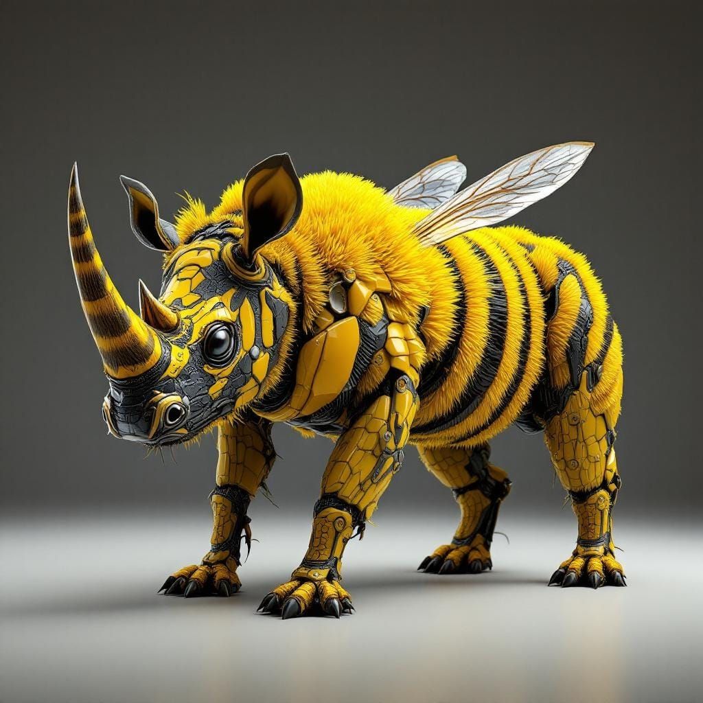 Rhino-Bumble Bee Hybrid Creature: Cinematic 3D Render
