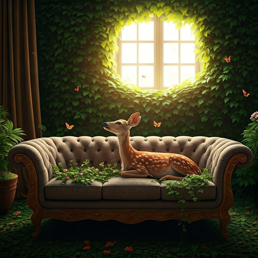 Serene Forest Oasis with Gentle Fawn