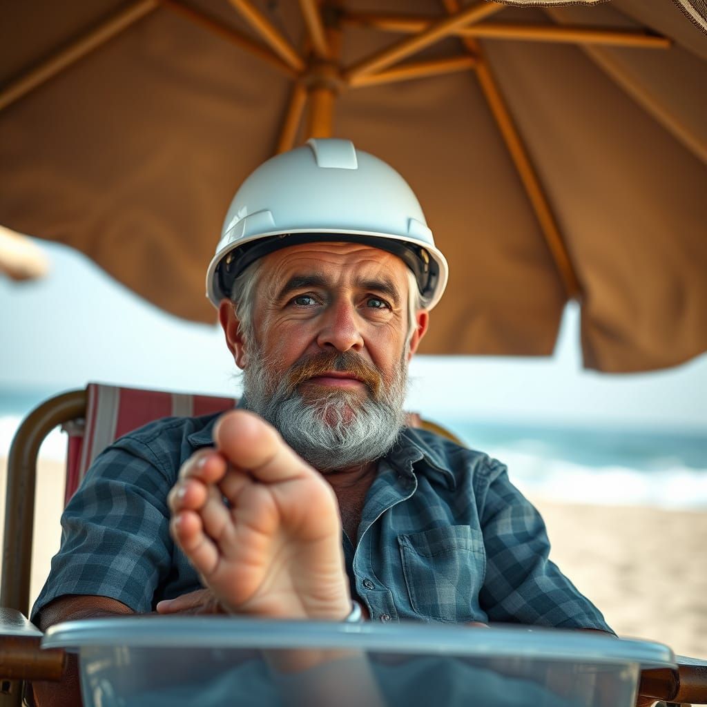 Geologist Soaking Feet on Scorching Hot Day