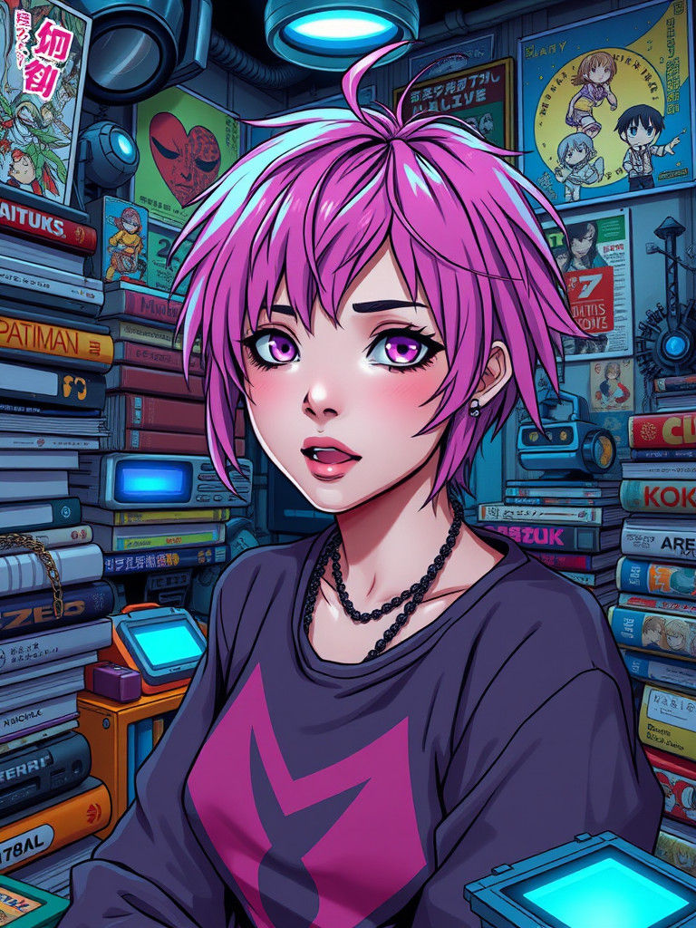 Anime Fan in Cyberpunk-Inspired Room