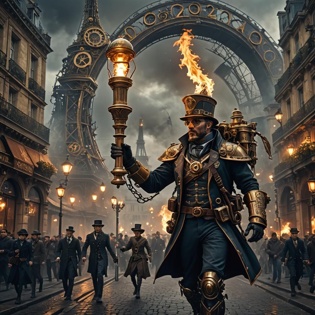 Steampunk Torchbearer at Paris 2024 Olympics