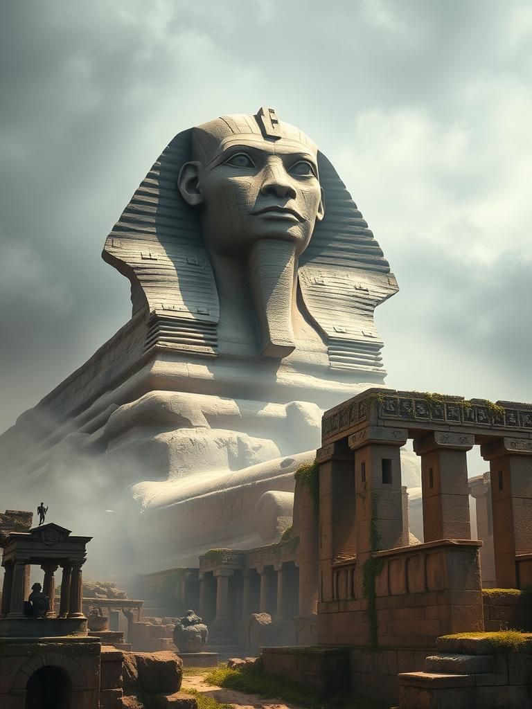 Mystical Sphinx Over Ancient Ruins in Dreamlike Style