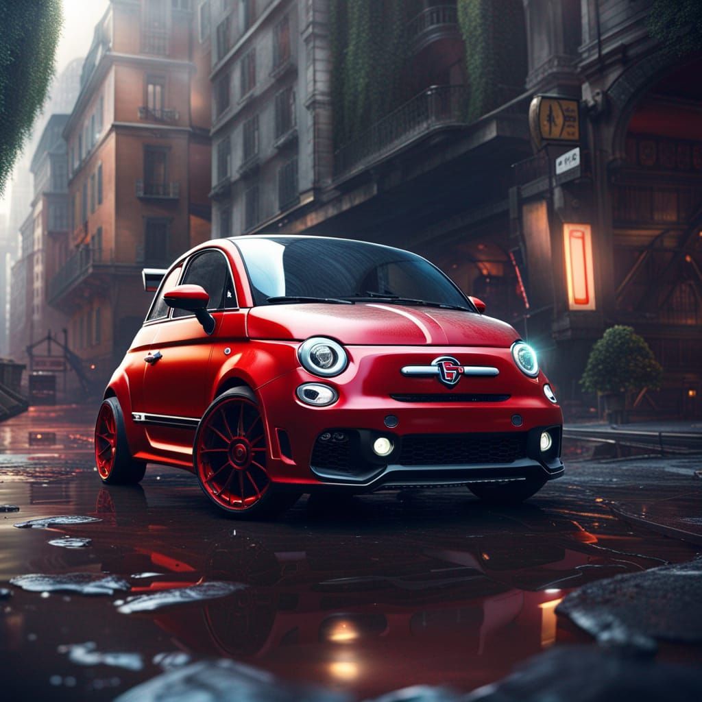 Abarth FIAT 500 in a Futuristic Cityscape