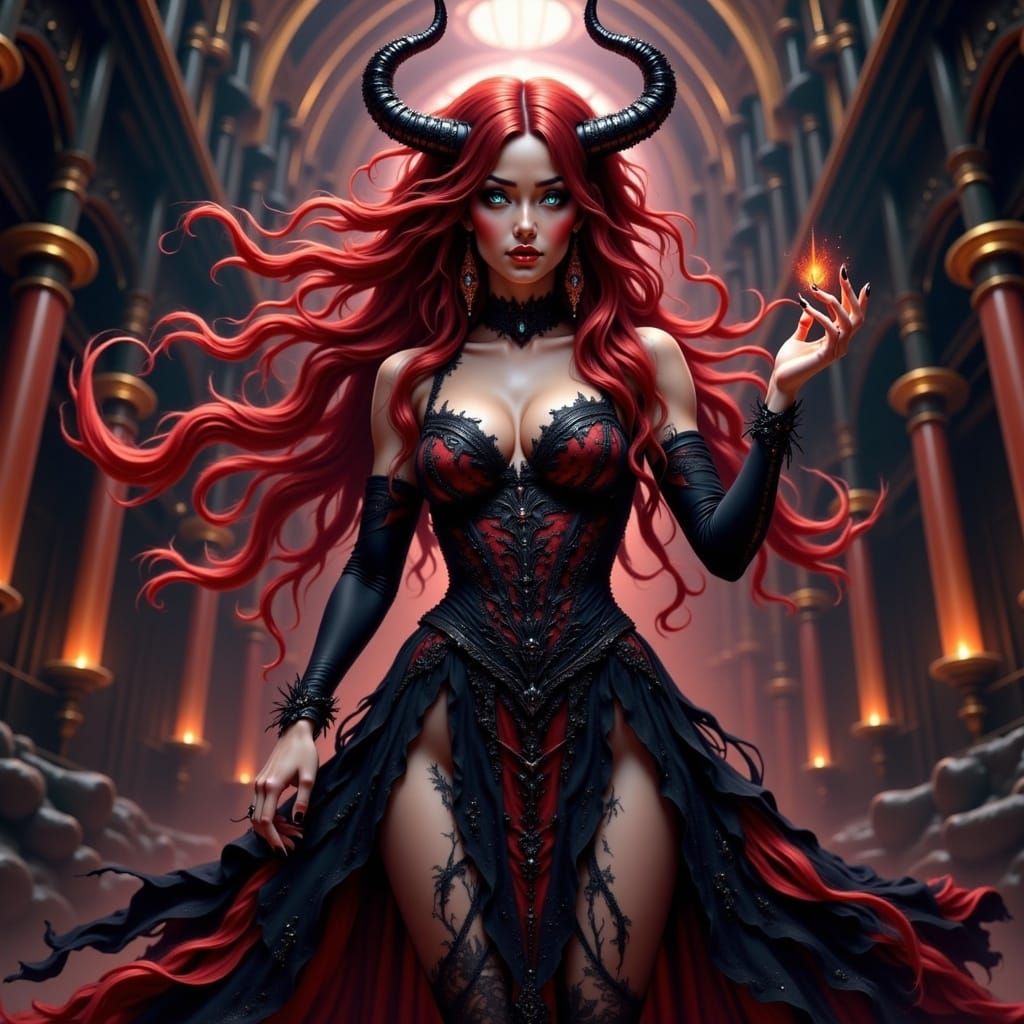 Alluring Demon Queen in Gothic Castle