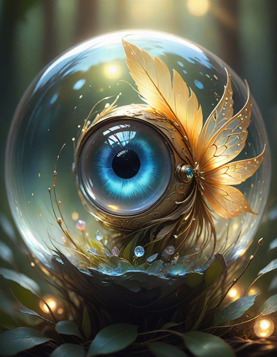 Enchanted Fairy Gazing into an Iridescent Orb