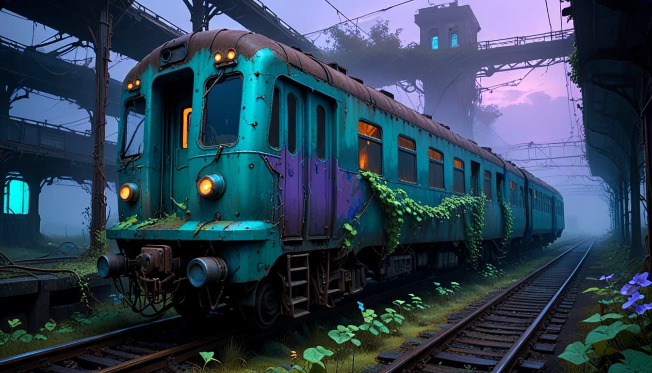 Futuristic Train Station in Decay, Abandoned and Overgrown