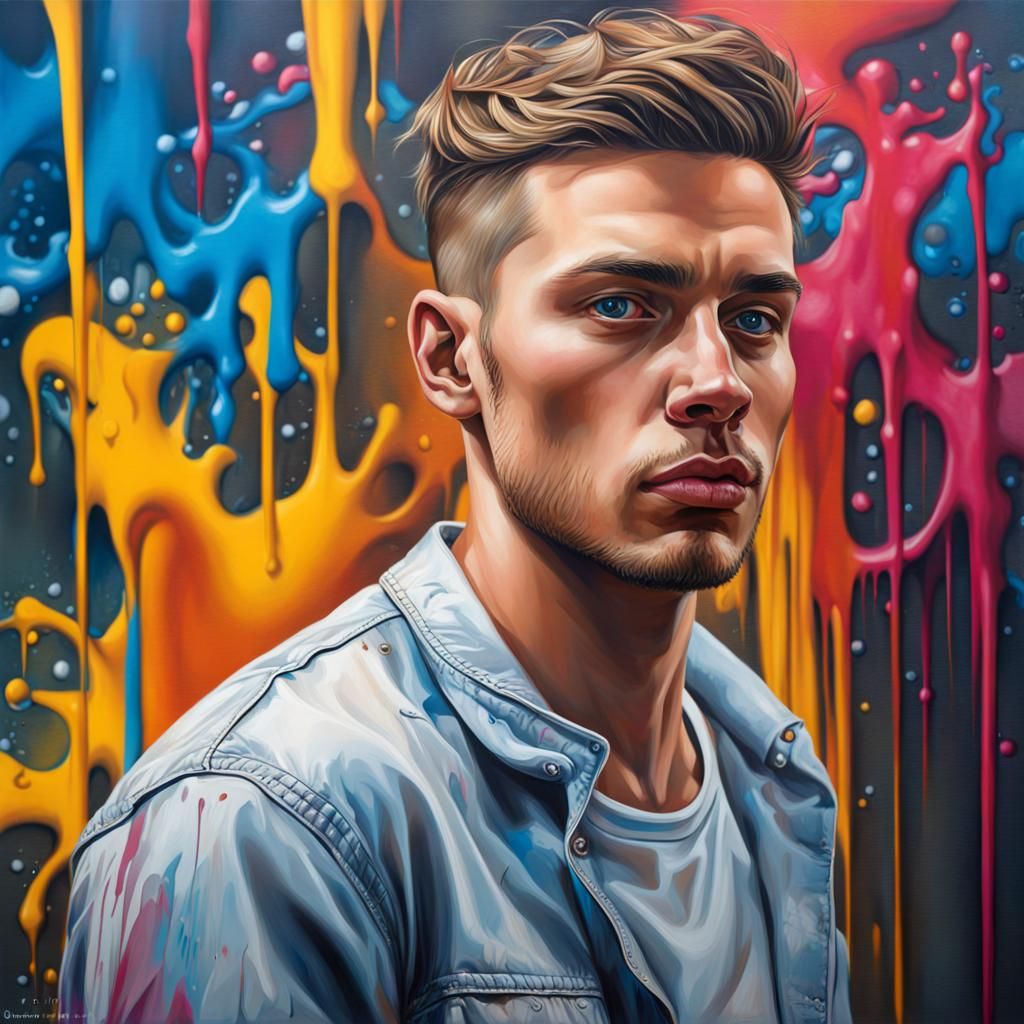 Handsome Man Portrait in Graffiti Art Style