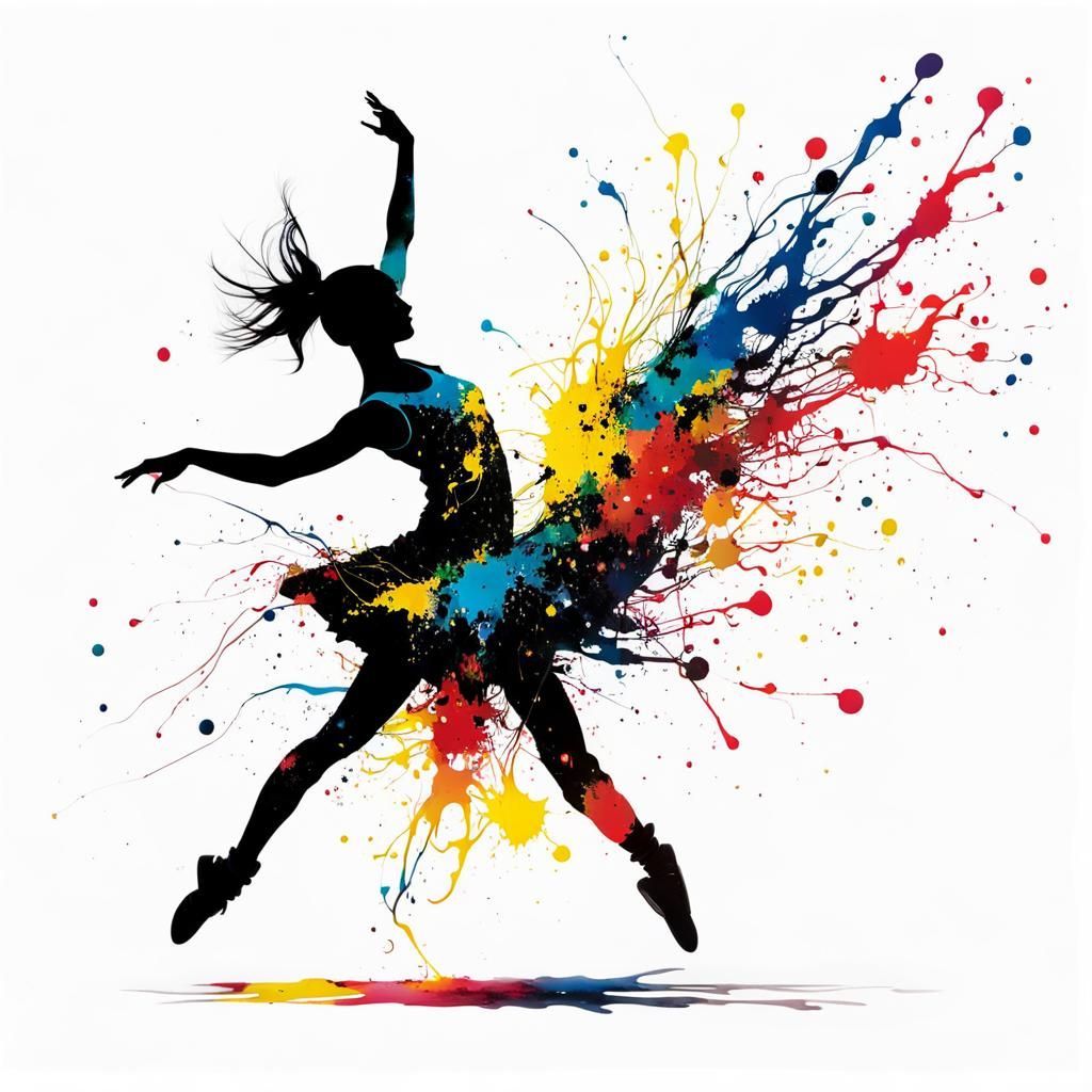 Ink Splatter Dancer Silhouette in Abstract Style