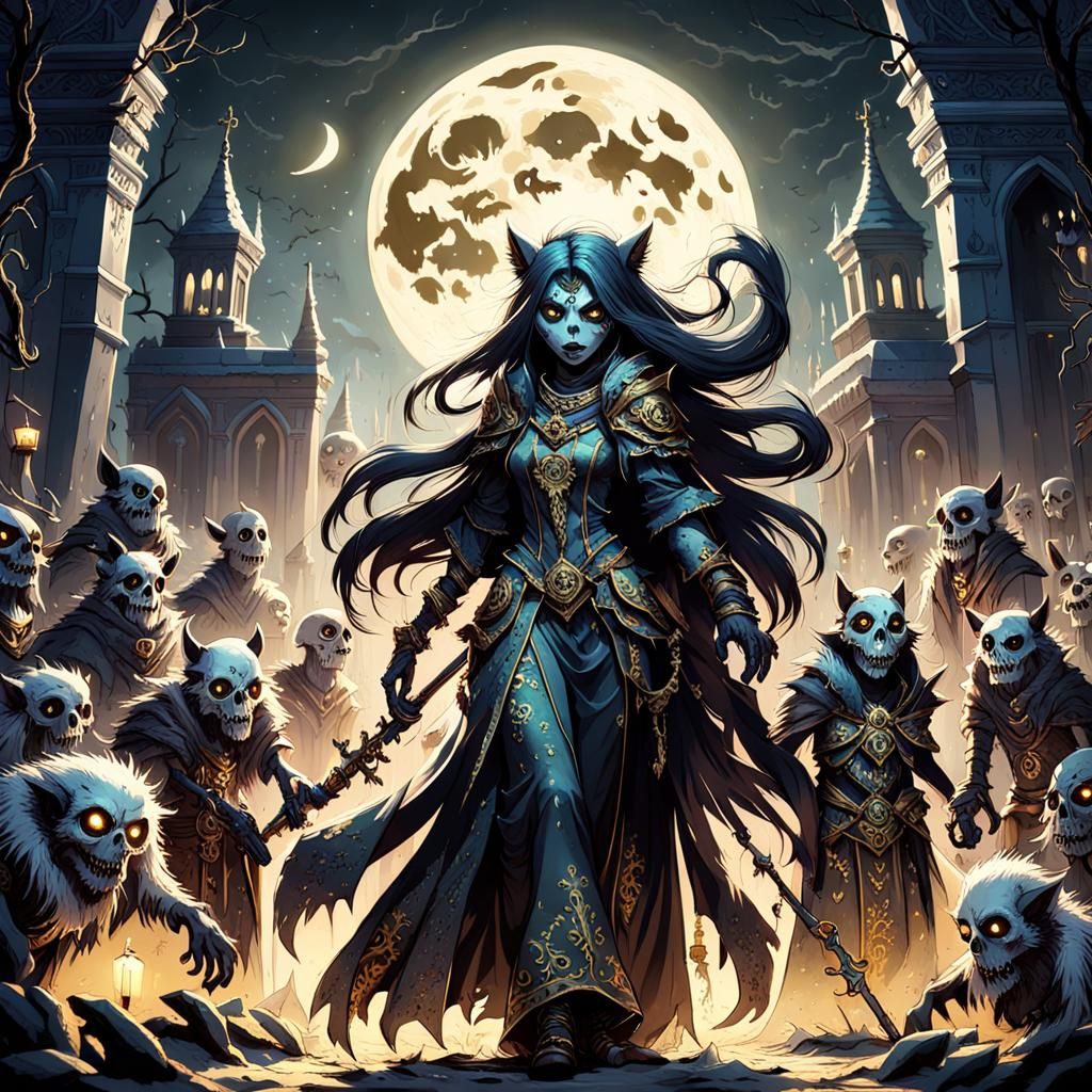 Furry Necromancer Girl with Undead Minions in Cryptopunk Sty...