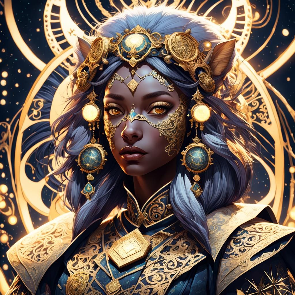 Furry Cryptopunk Girl with Glowing Technology in Moonlight