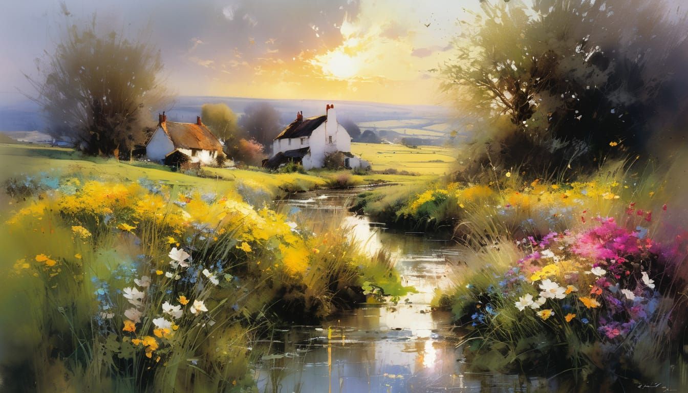 Vibrant Spring Watercolor in Dramatic Light