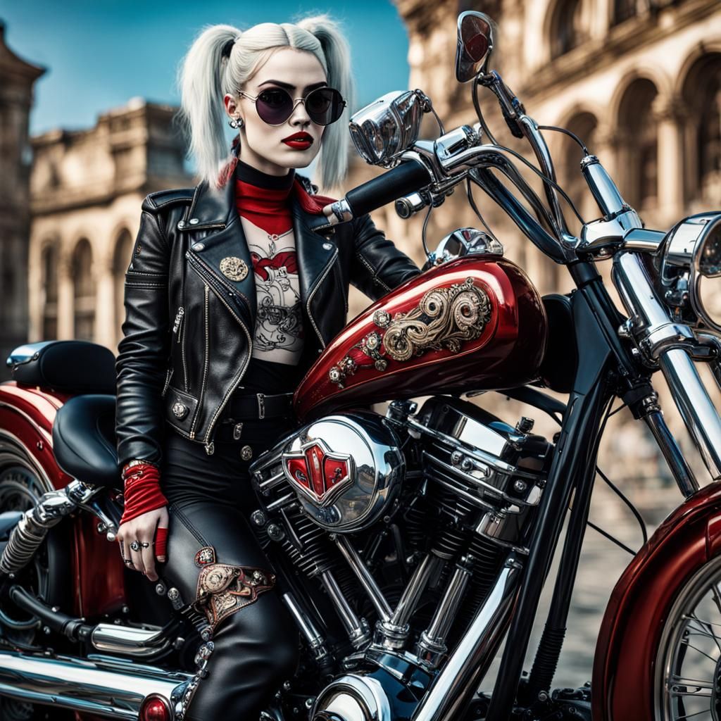 Harley Quinn on Motorcycle in Rococo Style