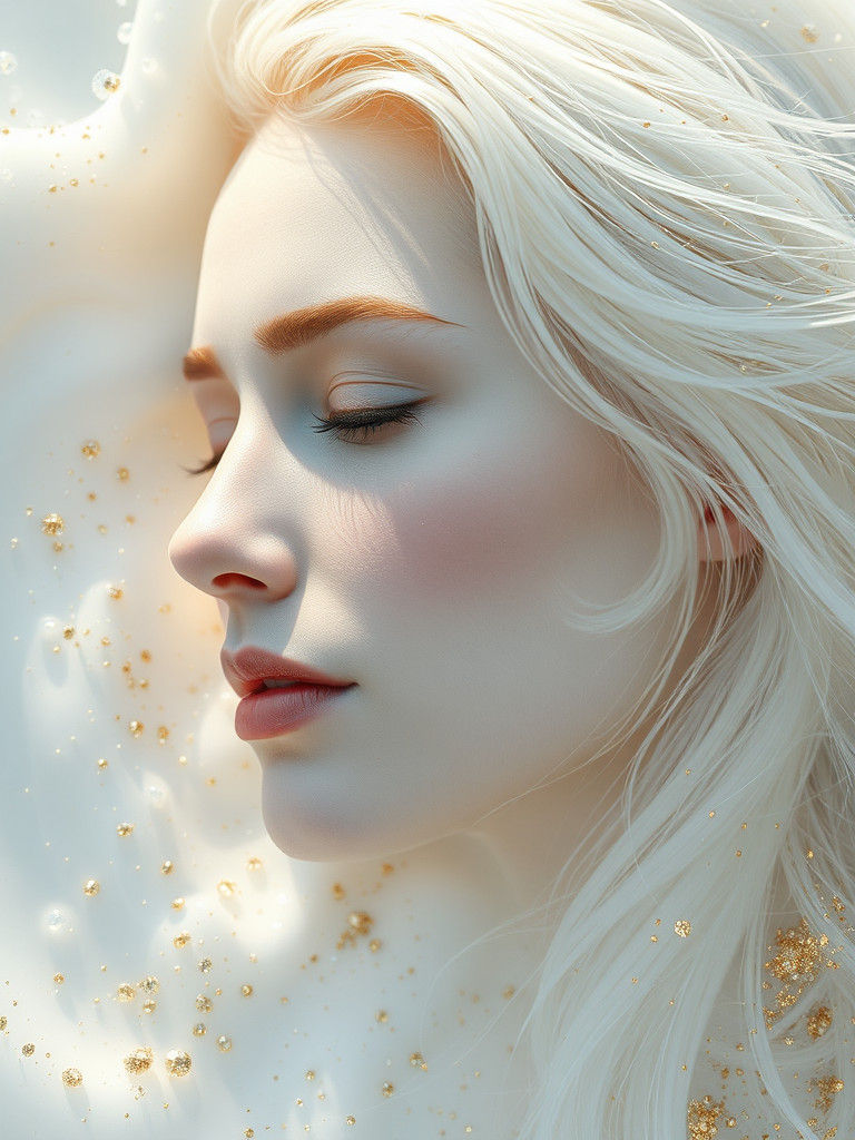 Ethereal Portrait of Woman in Milk and Gold
