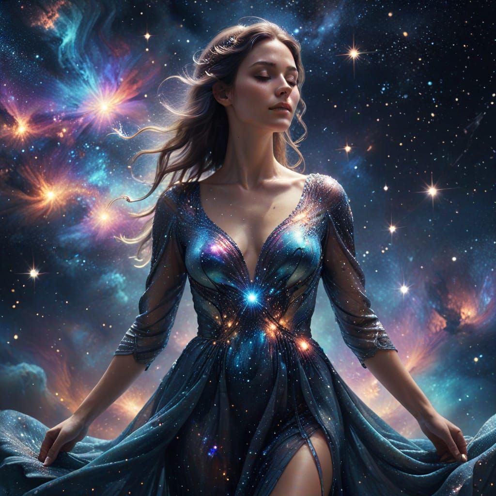 Celestial Woman in Galaxy of Cosmic Surrealism