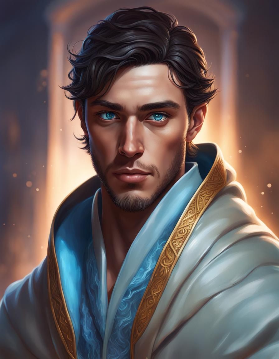 Detailed Wizard Portrait with Dramatic Lighting