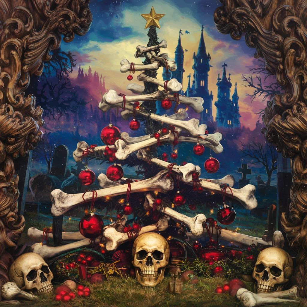 Bone Christmas Tree in Haunted Graveyard: Matte Painting