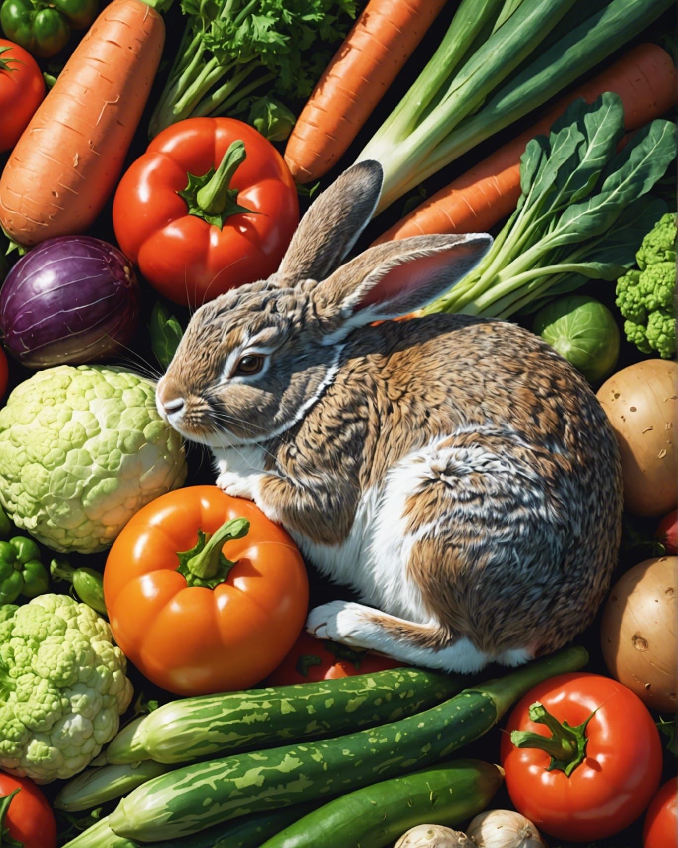 Rabbit Dreams of Vegetables in Anime Style