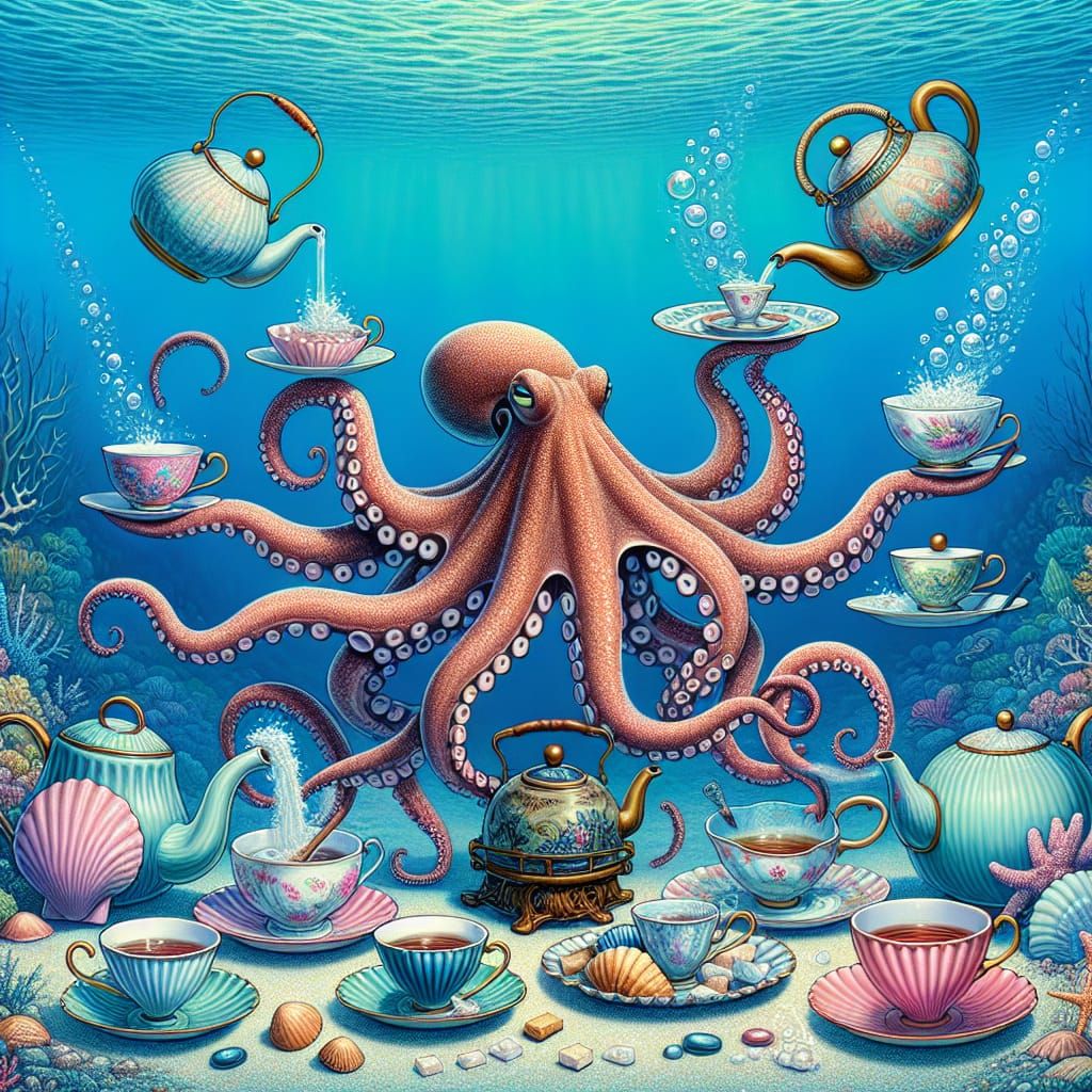 Octopus Tea Party in the Azure Ocean