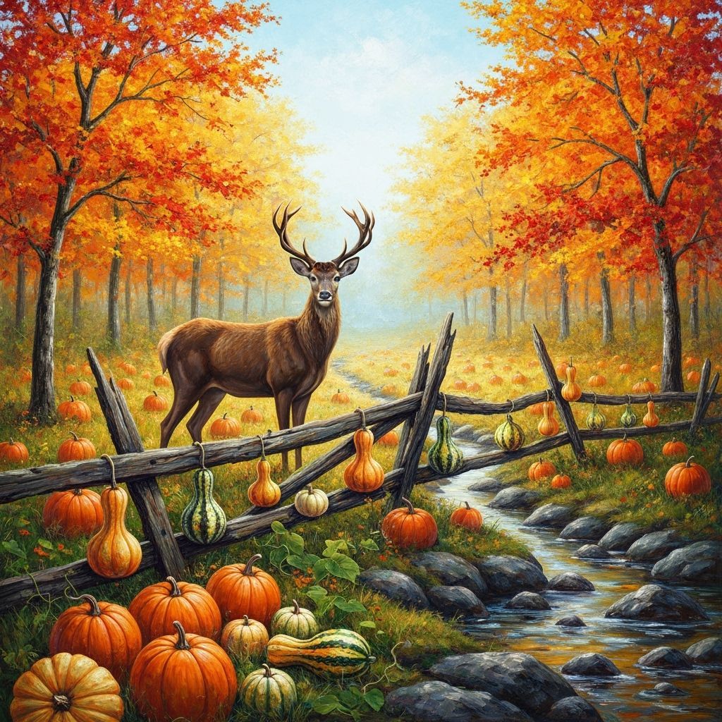 Majestic Stag in Autumn Field of Gourds